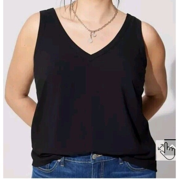 Torrid Challis Stitch Detail Tank Black Double V Back Reverse Pleat 6X Lagom - Picture 2 of 16